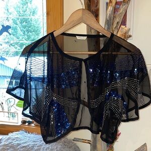 Vintage Berkertex Black and Blue Sequin Sheer Capelet